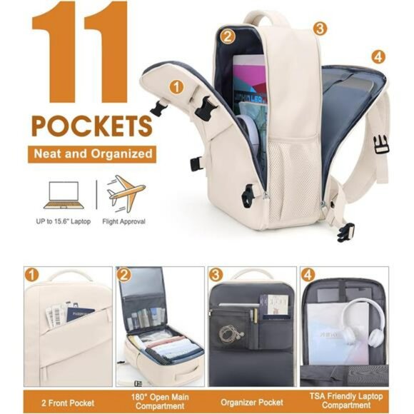 TSA approved travel laptop backpack personal item carry on bag for women men bei - Picture 5 of 7